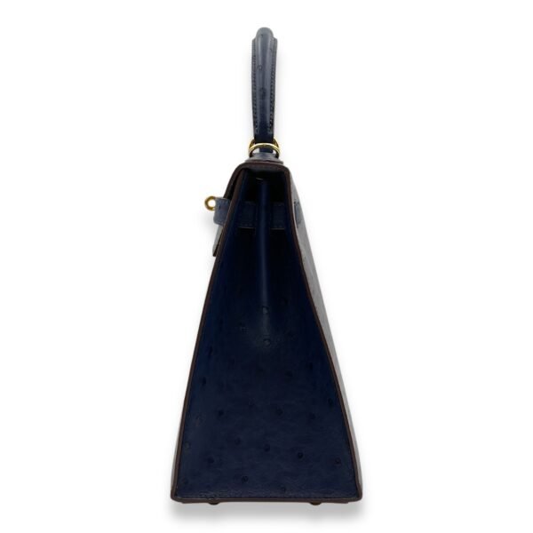 HSS Sellier Kelly 28 Gris Agate/Blue Iris in Ostrich, Gold hardware - Image 4