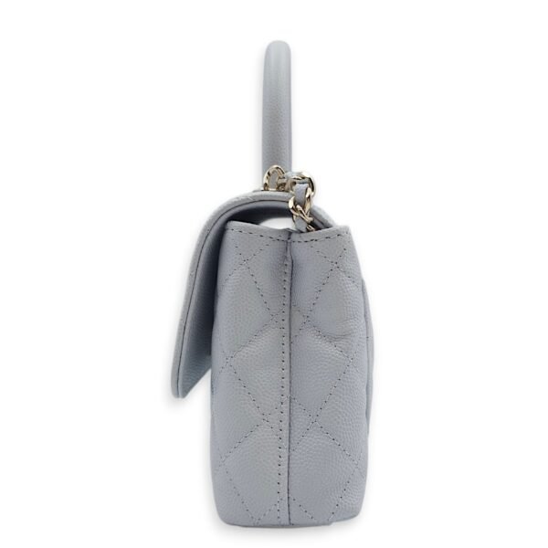 Coco Handle Quilted Micro Bleu Crossbody Bag in Caviar Leather, Gold hardware - Image 8