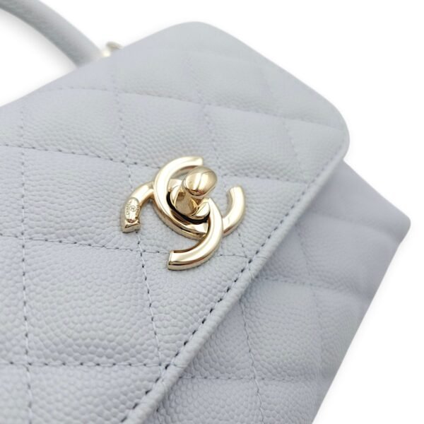 Coco Handle Quilted Micro Bleu Crossbody Bag in Caviar Leather, Gold hardware - Image 5