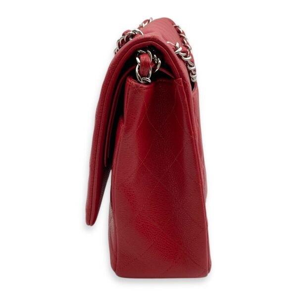 Classic Double Flap Maxi Red Shoulder Bag in Caviar Leather, Silver hardware - Image 4