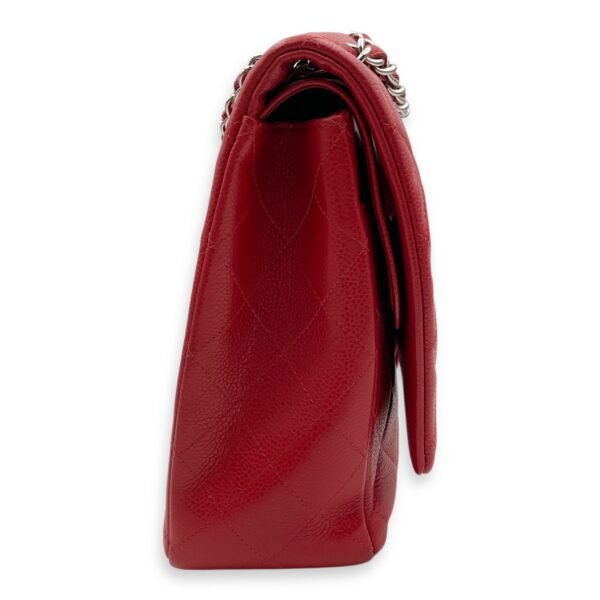 Classic Double Flap Maxi Red Shoulder Bag in Caviar Leather, Silver hardware - Image 3
