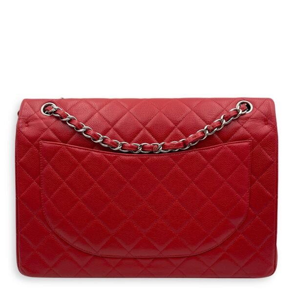 Classic Double Flap Maxi Red Shoulder Bag in Caviar Leather, Silver hardware - Image 2