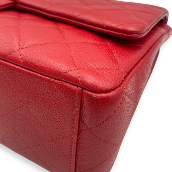 Classic Double Flap Maxi Red Shoulder Bag in Caviar Leather, Silver hardware - Image 8