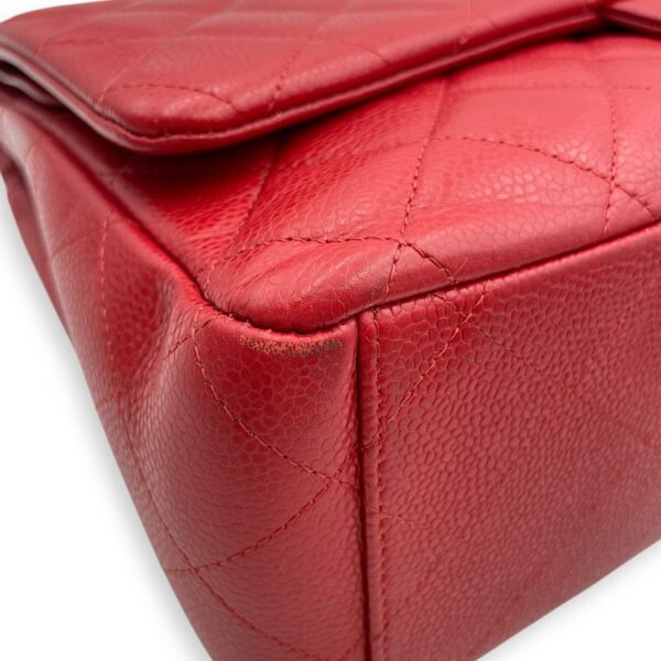 Classic Double Flap Maxi Red Shoulder Bag in Caviar Leather, Silver hardware - Image 7