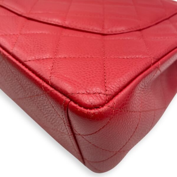 Classic Double Flap Maxi Red Shoulder Bag in Caviar Leather, Silver hardware - Image 10