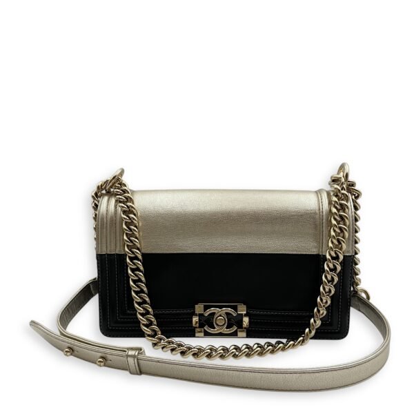 Bi-color Boy (25cm) Medium Black/Gold in Calfskin, Gold hardware - Image 8