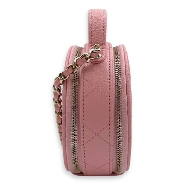 CC Quilted Round Mini Pink Vanity Bag in Caviar Leather, Gold hardware - Image 4