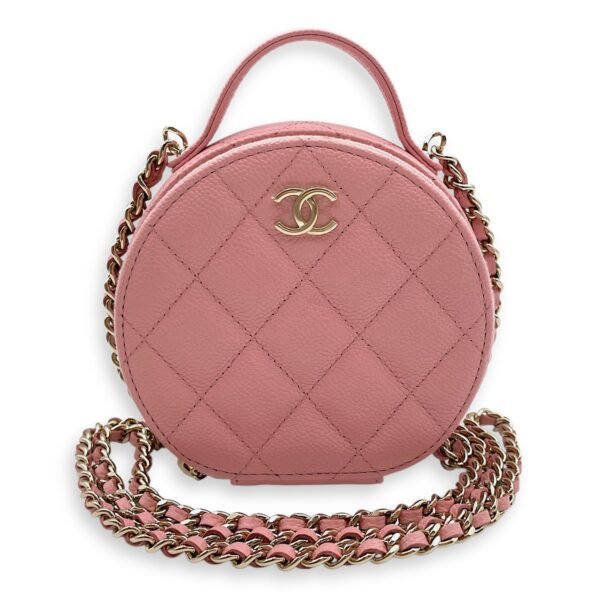 CC Quilted Round Mini Pink Vanity Bag in Caviar Leather, Gold hardware - Image 8
