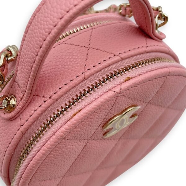 CC Quilted Round Mini Pink Vanity Bag in Caviar Leather, Gold hardware - Image 7