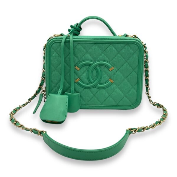 Filigree Medium Green Shoulder Bag in Caviar Leather, Gold hardware - Image 9