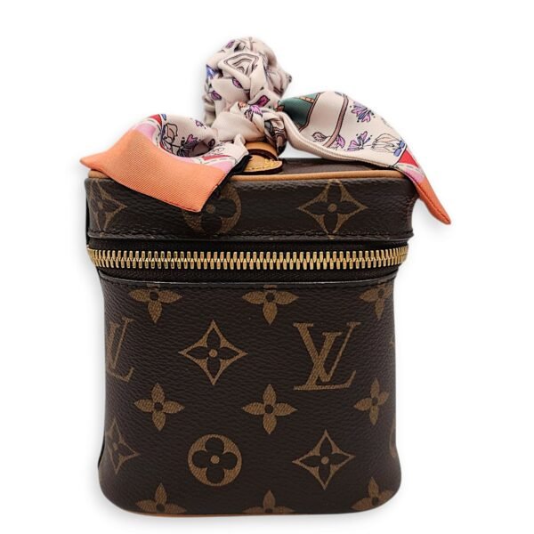 Mini Nice with lotus print bandeau Mini Brown Vanity Bag in Canvas, Gold hardware - Image 3