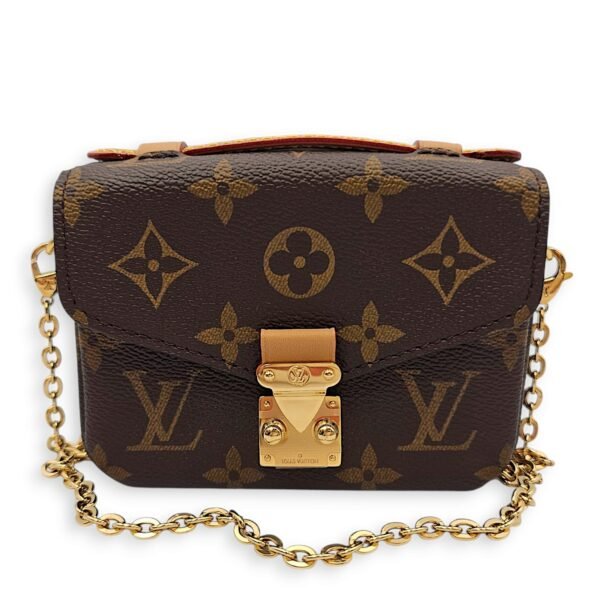 Metis Micro Brown Crossbody Bag in Canvas, Gold hardware - Image 7