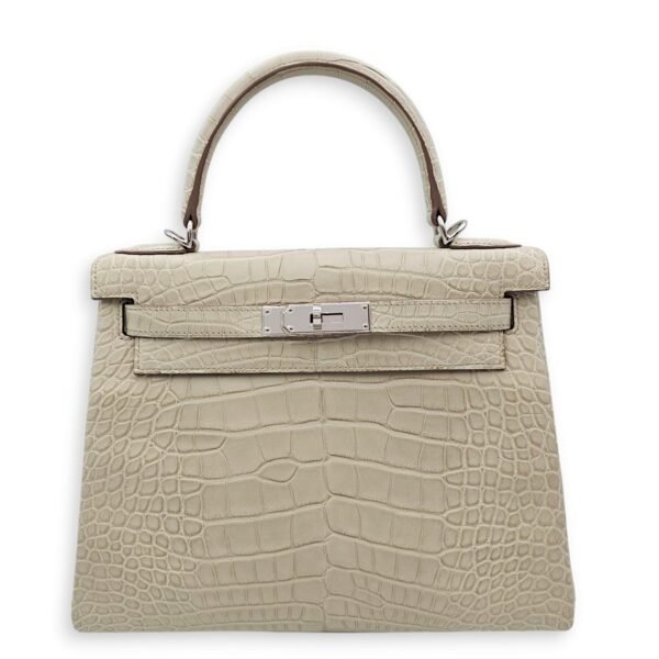 Kelly 28 Beton in Matte Alligator, Palladium hardware