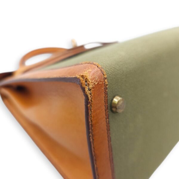 Kelly 28 Naturel/Olive in Porc/Toile, Palladium hardware - Image 5