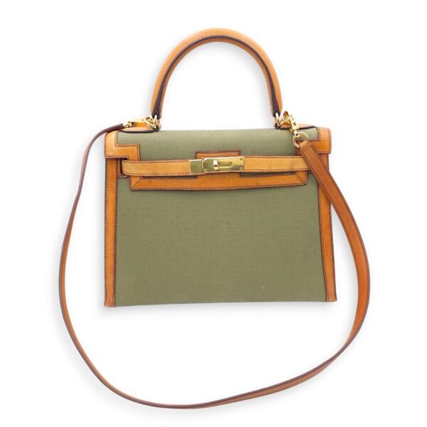 Kelly 28 Naturel/Olive in Porc/Toile, Palladium hardware - Image 12