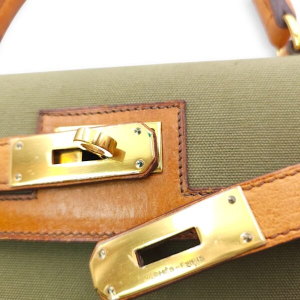 Kelly 28 Naturel/Olive in Porc/Toile, Palladium hardware - Image 10