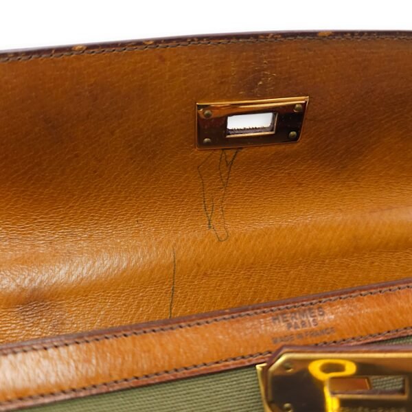Kelly 28 Naturel/Olive in Porc/Toile, Palladium hardware - Image 11