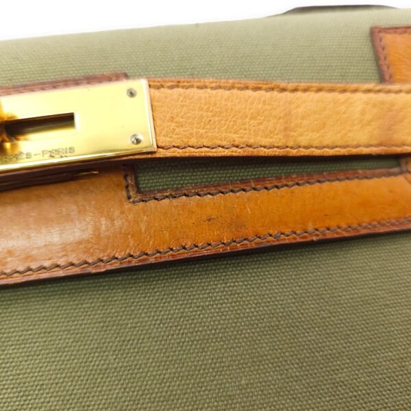 Kelly 28 Naturel/Olive in Porc/Toile, Palladium hardware - Image 9
