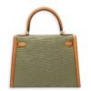 Kelly 28 Naturel/Olive in Porc/Toile, Palladium hardware - Image 2