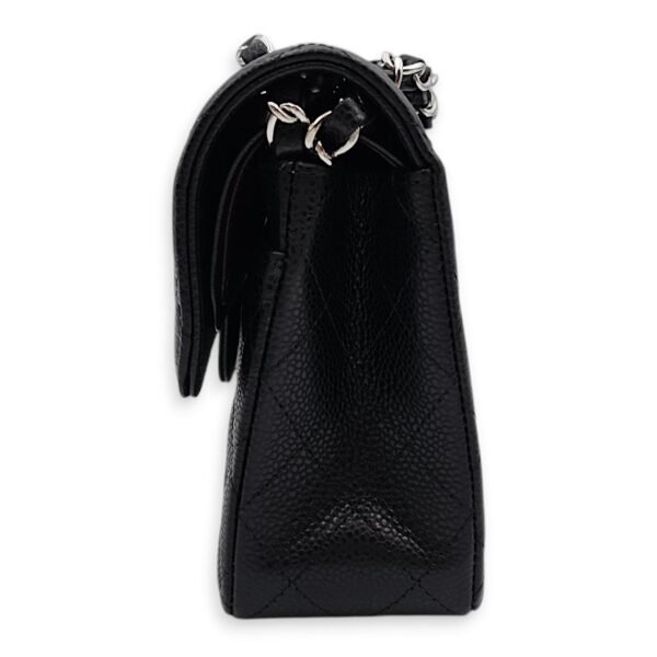 Classic (DF) Small Black Shoulder Bag in Caviar Leather, Silver hardware - Image 4