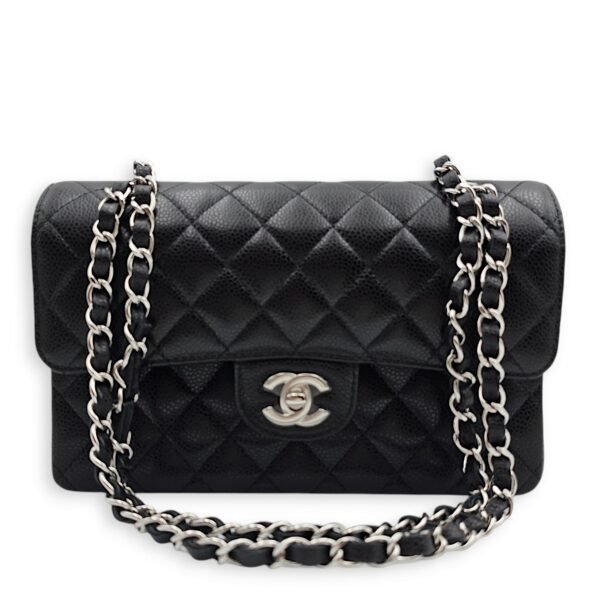 Classic (DF) Small Black Shoulder Bag in Caviar Leather, Silver hardware - Image 7