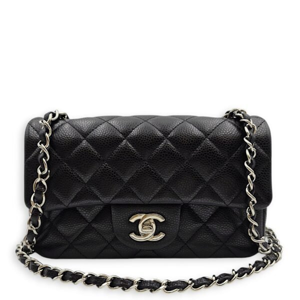 Classic Mini Rectangle Mini Black Crossbody Bag in Caviar Leather, Silver hardware - Image 7