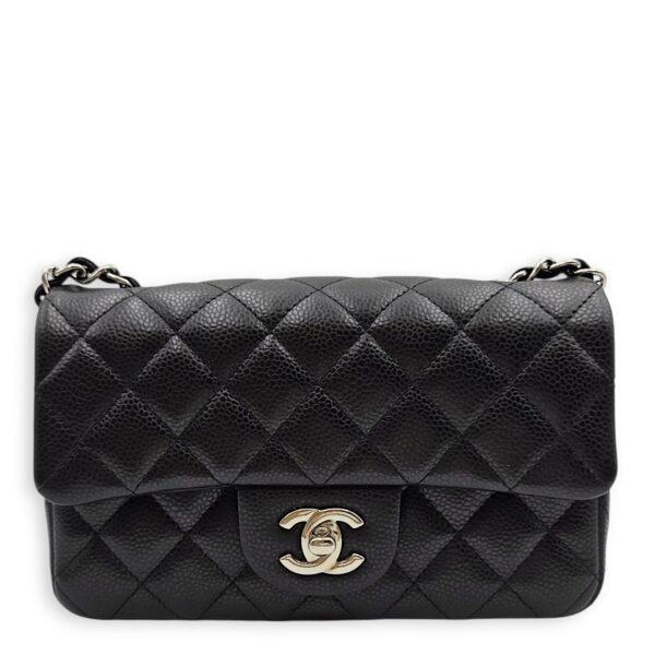 Classic Mini Rectangle Mini Black Crossbody Bag in Caviar Leather, Silver hardware
