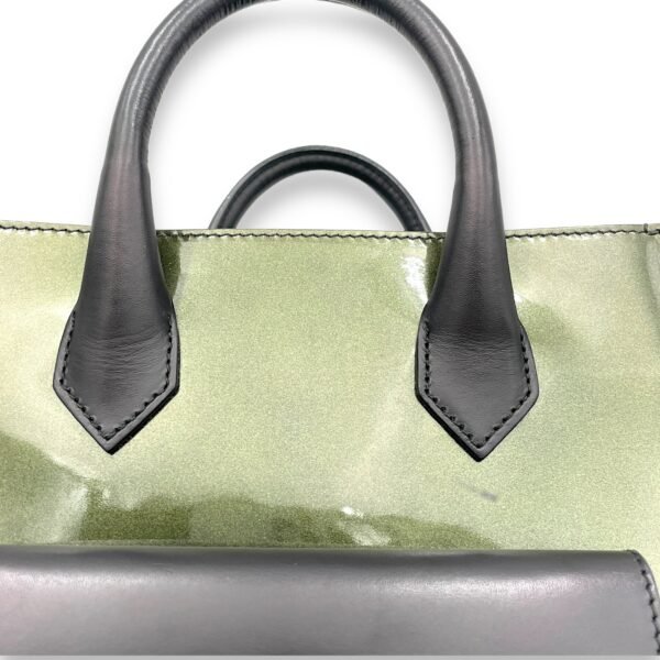 All Afternoon Top Handle Bag Green in Patent Leather, Silver hardware - Image 7