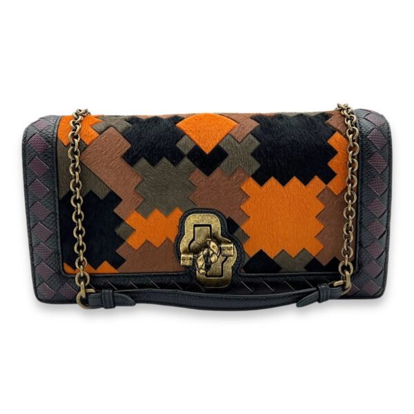 Flap Multi-colour Wallet On Chain in Natural Fur, Brushed Gold hardware - Image 9