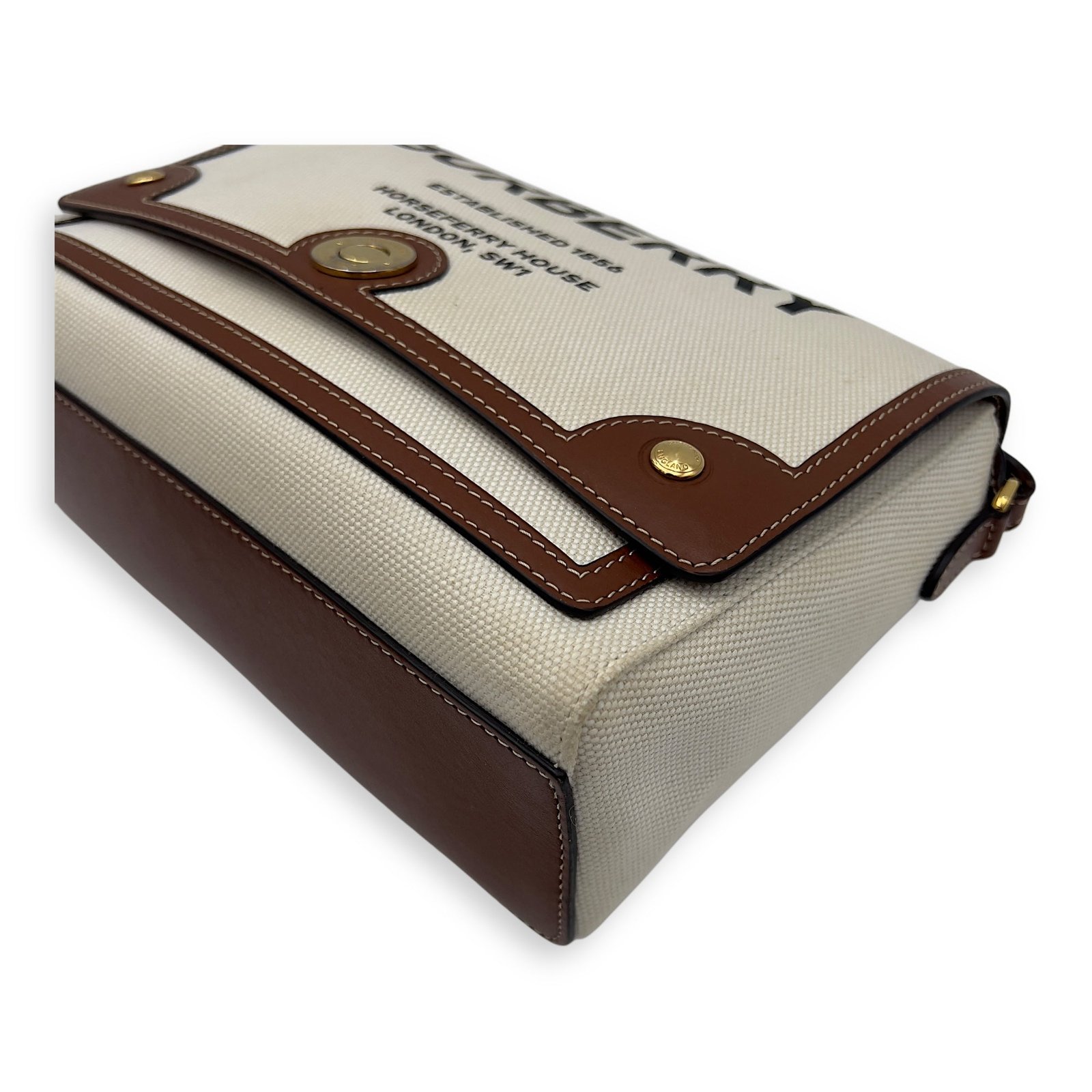 Horseferry Print Note Brown Crossbody Bag in Canvas, Gold hardware - Image 10