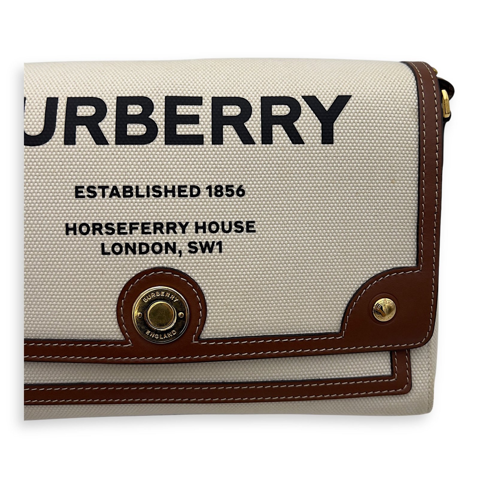 Horseferry Print Note Brown Crossbody Bag in Canvas, Gold hardware - Image 16