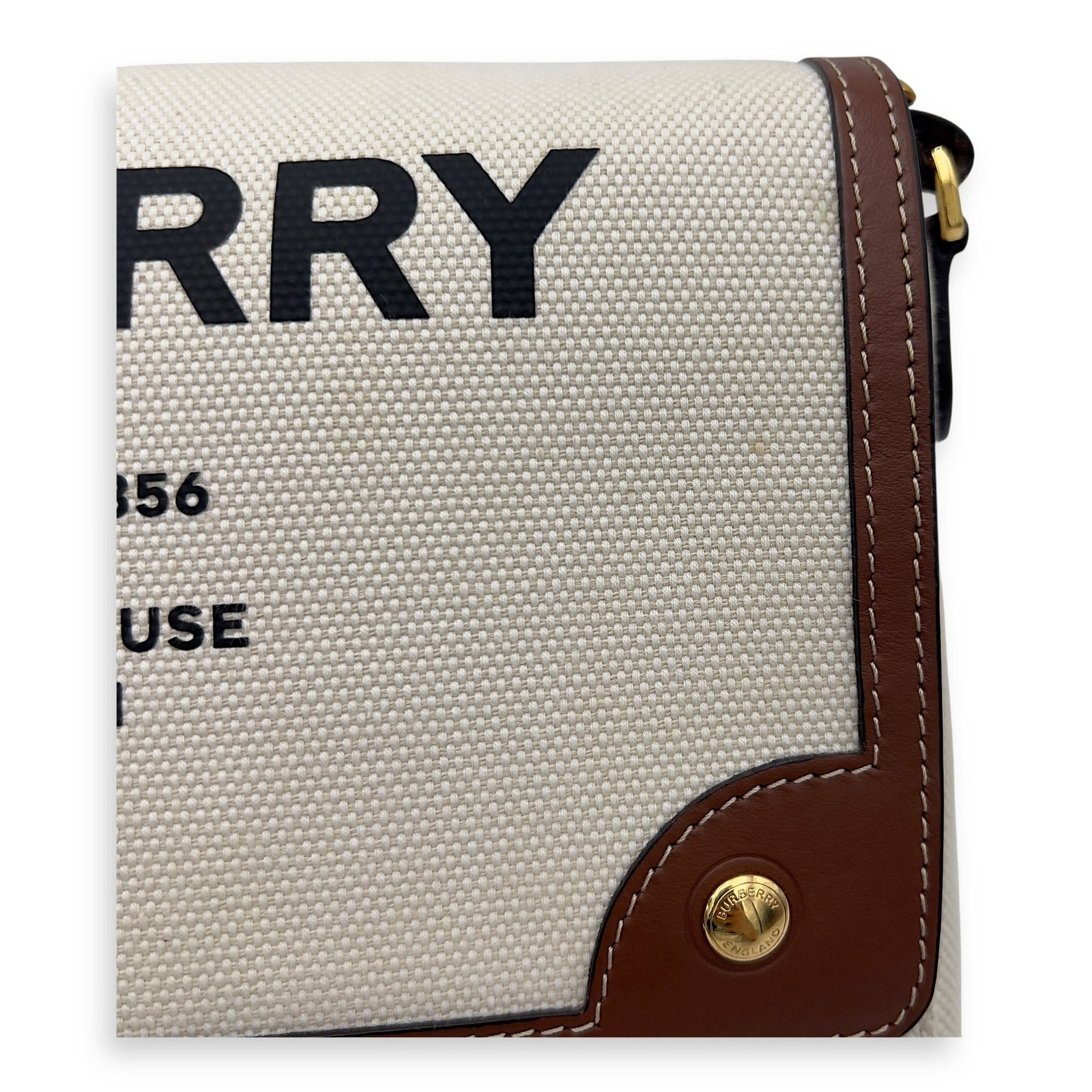 Horseferry Print Note Brown Crossbody Bag in Canvas, Gold hardware - Image 17