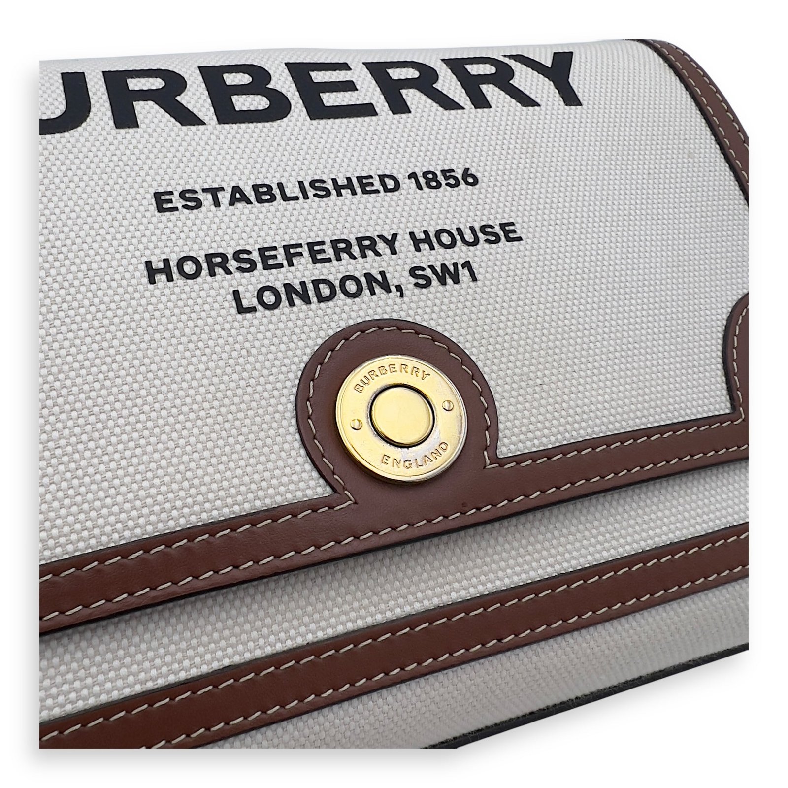 Horseferry Print Note Brown Crossbody Bag in Canvas, Gold hardware - Image 18