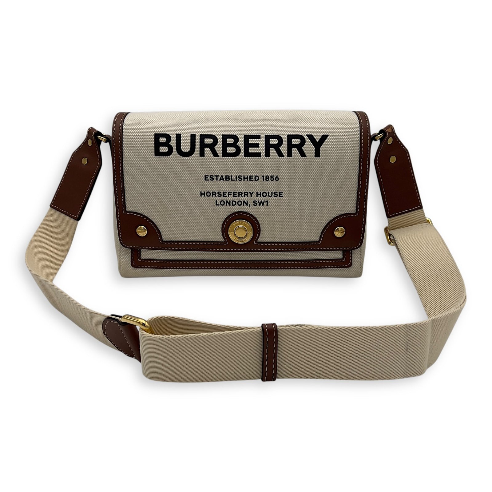 Horseferry Print Note Brown Crossbody Bag in Canvas, Gold hardware - Image 26