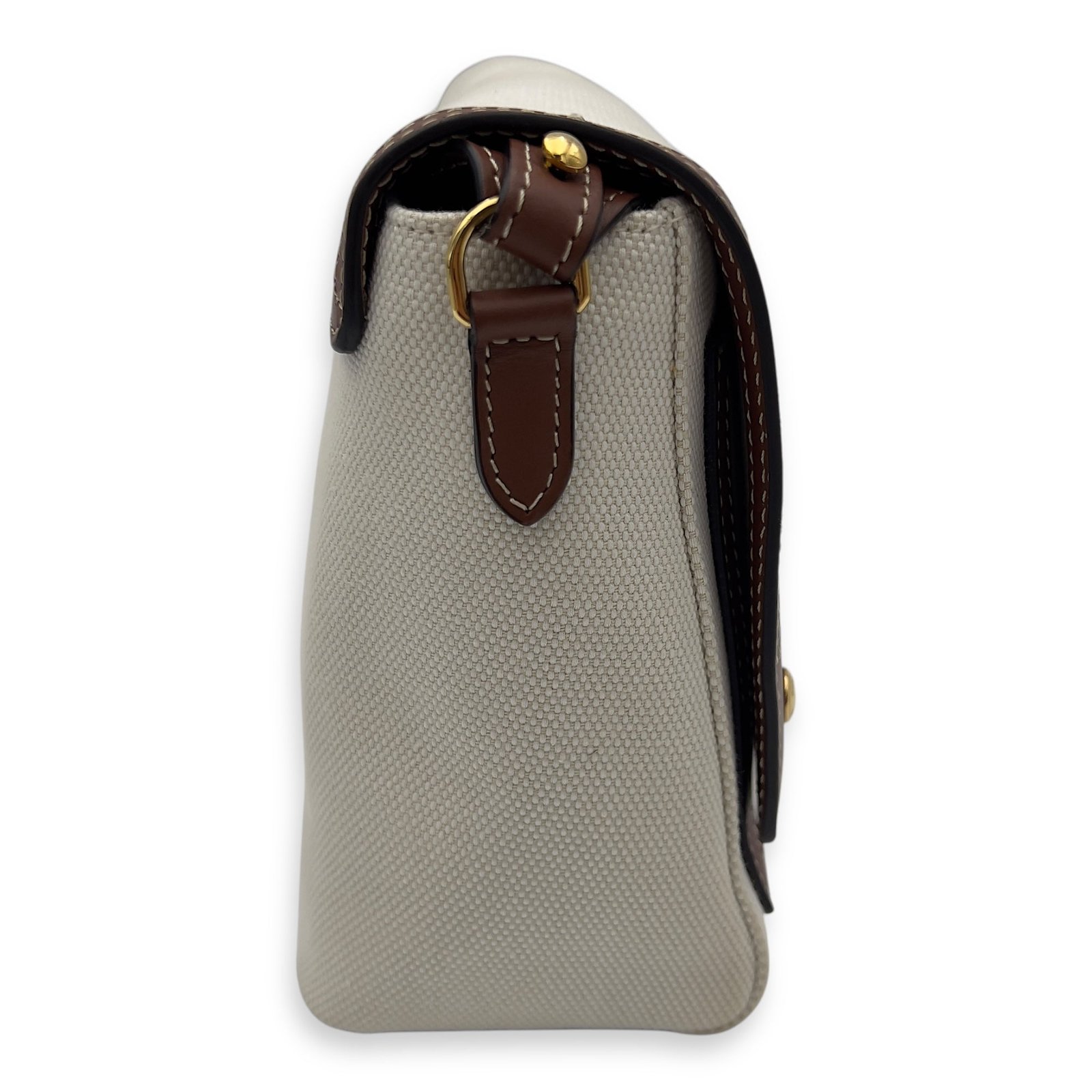 Horseferry Print Note Brown Crossbody Bag in Canvas, Gold hardware - Image 4