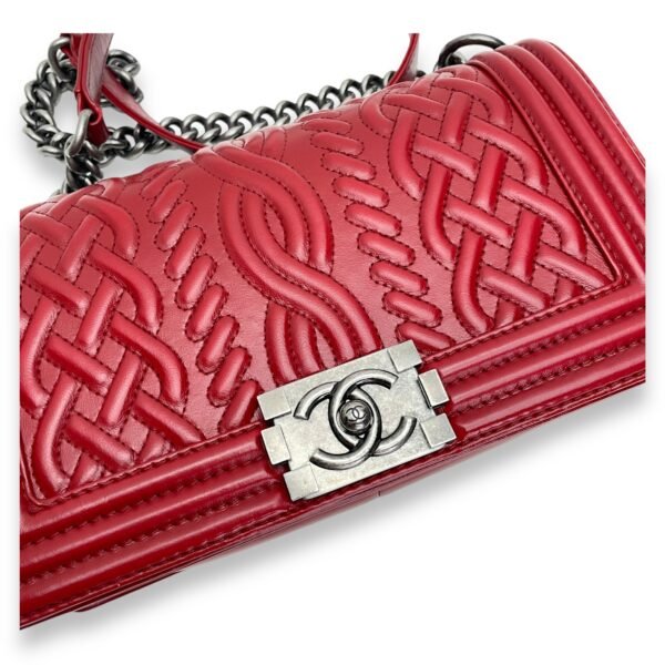 Boy Medium Red Shoulder Bag in Calfskin, Ruthenium hardware - Image 5