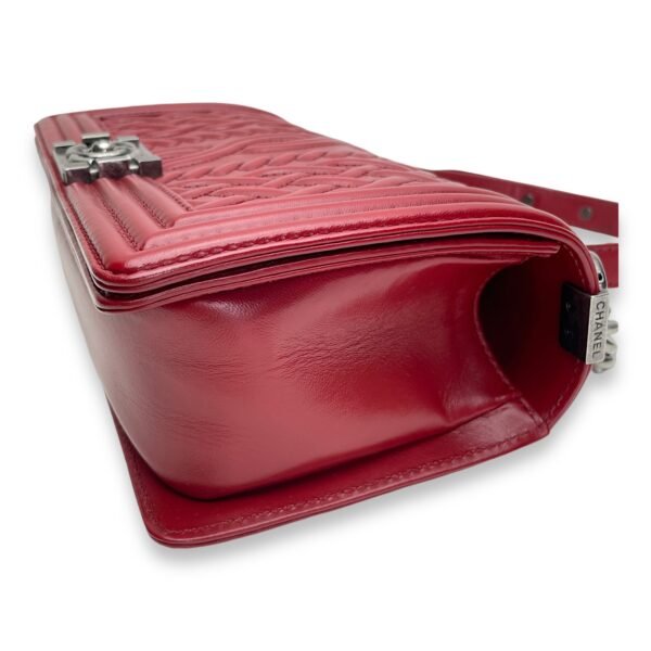 Boy Medium Red Shoulder Bag in Calfskin, Ruthenium hardware - Image 7