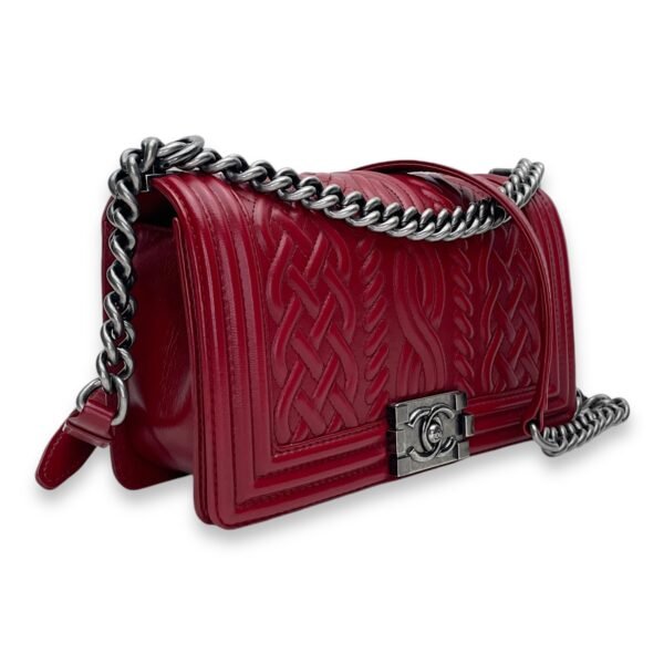 Boy Medium Red Shoulder Bag in Calfskin, Ruthenium hardware - Image 2