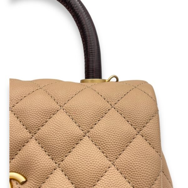 Coco Small Beige Top Handle Bag in Caviar Leather, Gold hardware - Image 10
