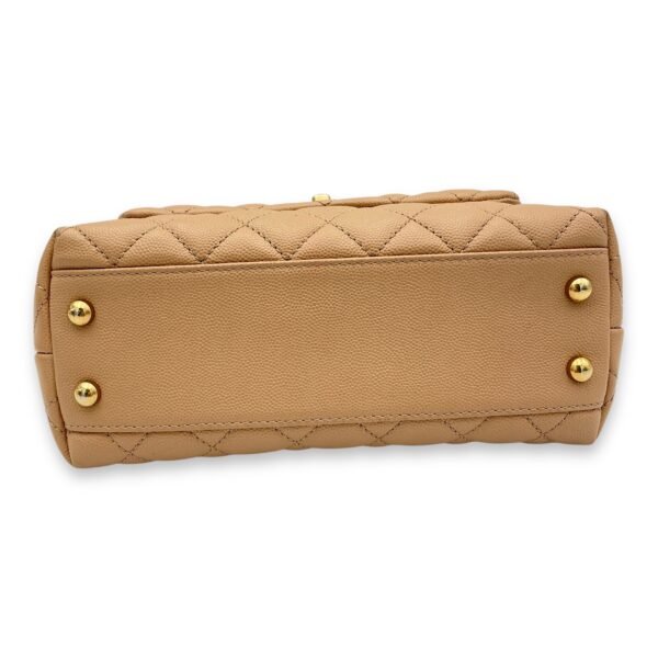 Coco Small Beige Top Handle Bag in Caviar Leather, Gold hardware - Image 5