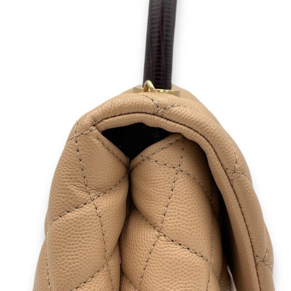 Coco Small Beige Top Handle Bag in Caviar Leather, Gold hardware - Image 7