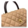 Coco Small Beige Top Handle Bag in Caviar Leather, Gold hardware - Image 9