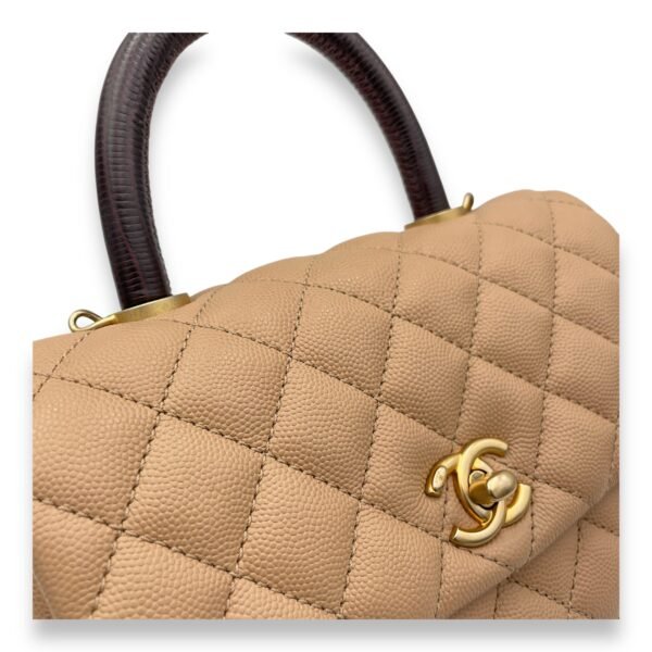 Coco Small Beige Top Handle Bag in Caviar Leather, Gold hardware - Image 9