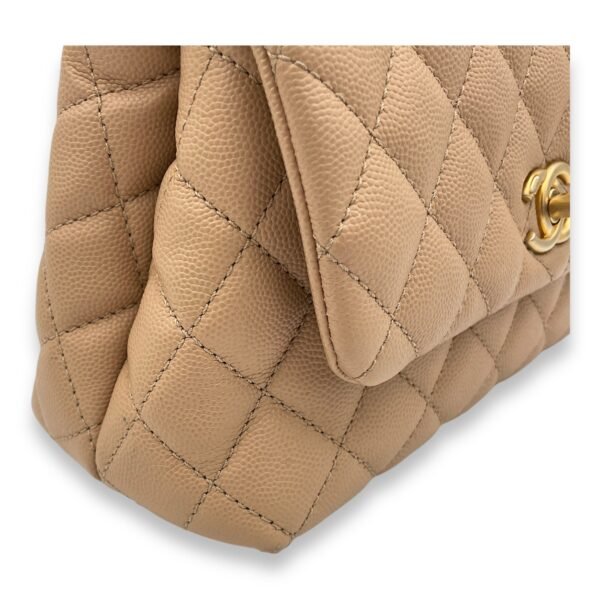 Coco Small Beige Top Handle Bag in Caviar Leather, Gold hardware - Image 6