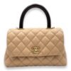 Coco Small Beige Top Handle Bag in Caviar Leather, Gold hardware