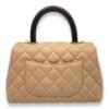 Coco Small Beige Top Handle Bag in Caviar Leather, Gold hardware - Image 2