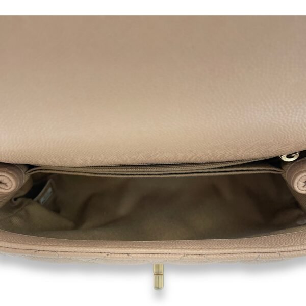 Coco Small Beige Top Handle Bag in Caviar Leather, Gold hardware - Image 12
