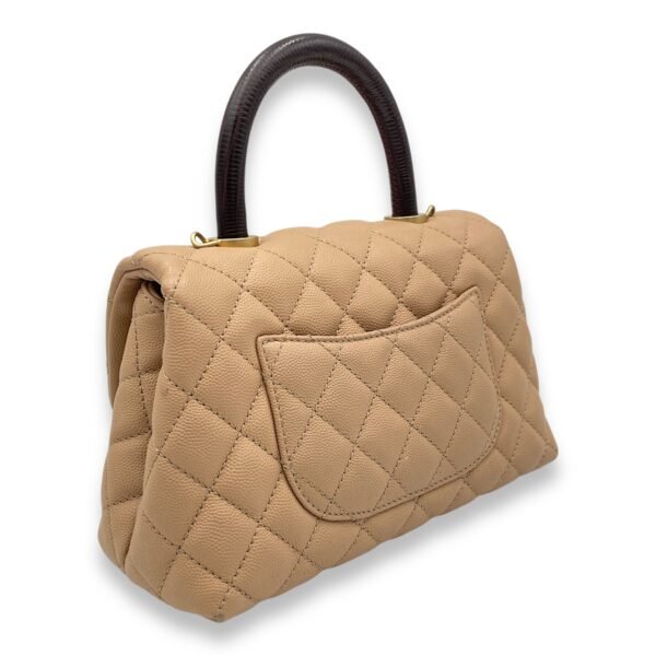 Coco Small Beige Top Handle Bag in Caviar Leather, Gold hardware - Image 4