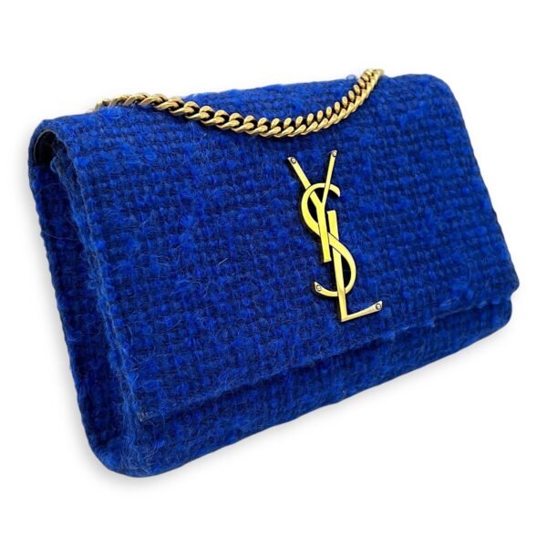 Kate Small Blue Crossbody Bag in Tweed, Gold hardware - Image 3