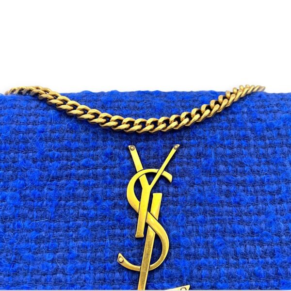 Kate Small Blue Crossbody Bag in Tweed, Gold hardware - Image 8